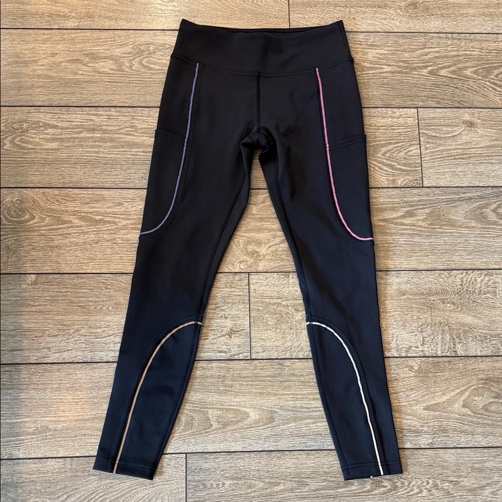 Outdoor Voices Black Leggings with Pink and White Accents